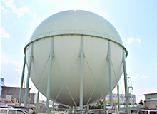 The spherical gas holder as one of the largest one in Japan.